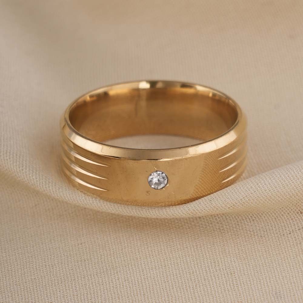PALMONAS Shiny Diamond Gold Ring for Mens (Size- 8) - Waterproof & Anti-Tarnish Stainless Steel Cubic Zirconia Gold Plated Ring-picture-10