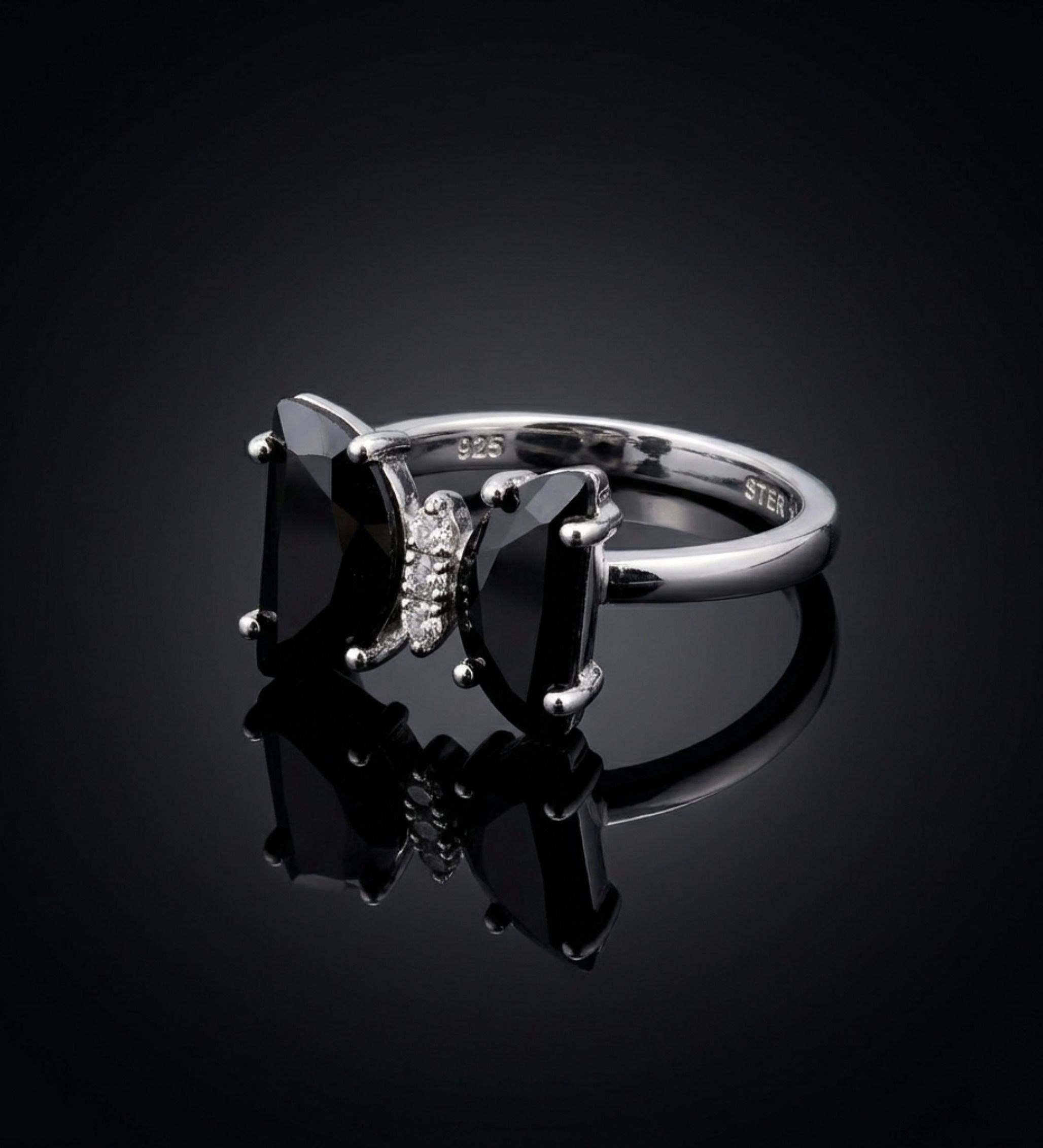 beena gems & jewellers 925 Sterling Silver Cubic Zirconia Black Butterfly Ring for Women Sterling Silver Onyx, Cubic Zirconia Sterling Silver Plated Ring-picture-31