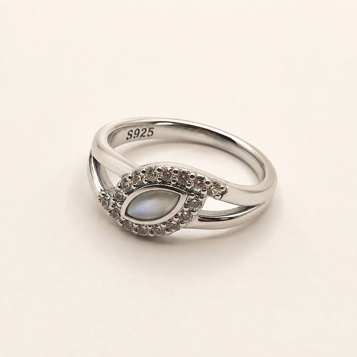 opula sterling silver 925 evil-eye ring for women — multicolor, weight 2gm sterling silver moonstone, cubic zirconia ring