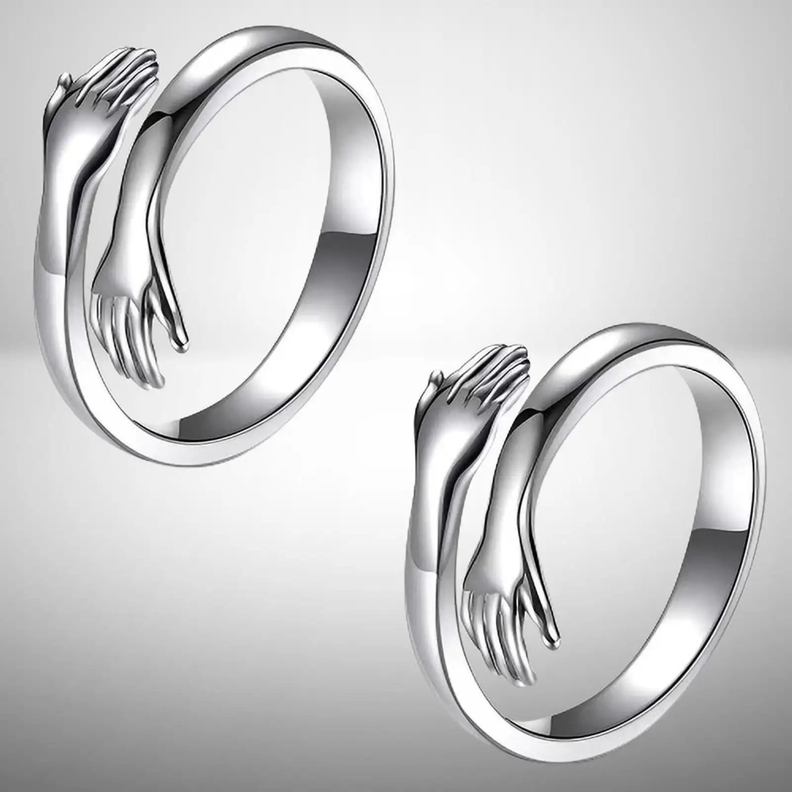 Silver Plated Couple Rings with Stone Design Adjustable Rings for Men Women Stainless Steel, Sterling Silver Silver Plated Ring-image-7