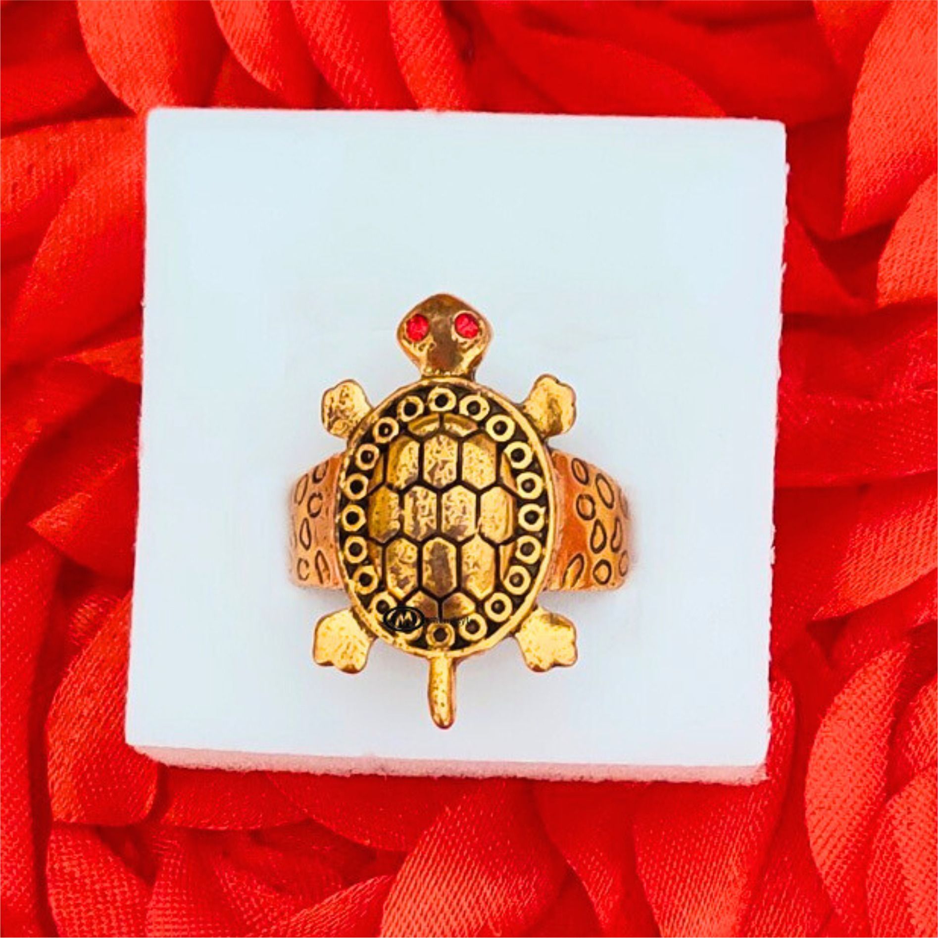 Brass Red CZ Tortoise Turtle Vaastu Good Luck Finger Ring For Unisex Brass, Alloy Cubic Zirconia Gold Plated Ring-image-35