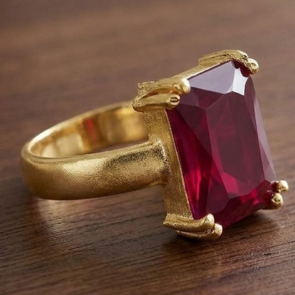 Ruby Gemstone Ring for Men & Women Synthetic Ruby Stone | Astrology Brass Ruby Gold Plated Ring-image-1