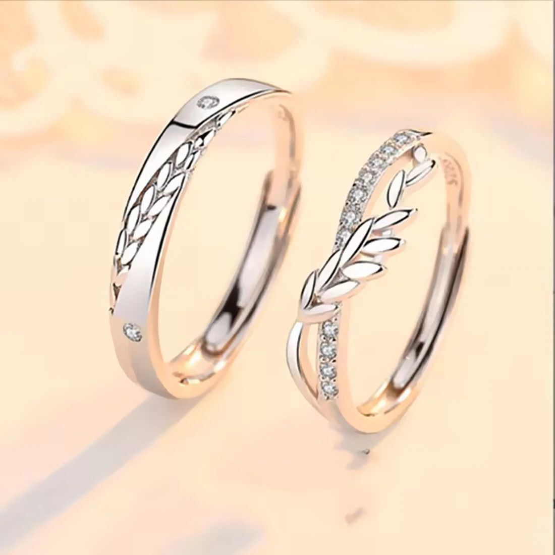 surma Adjustable Couple Combo Lovers American diamond Valentine Stainless Steel, Brass, Stone, Metal, Copper Cubic Zirconia, Crystal, Diamond Silver, Rhodium Plated Ring-picture-3