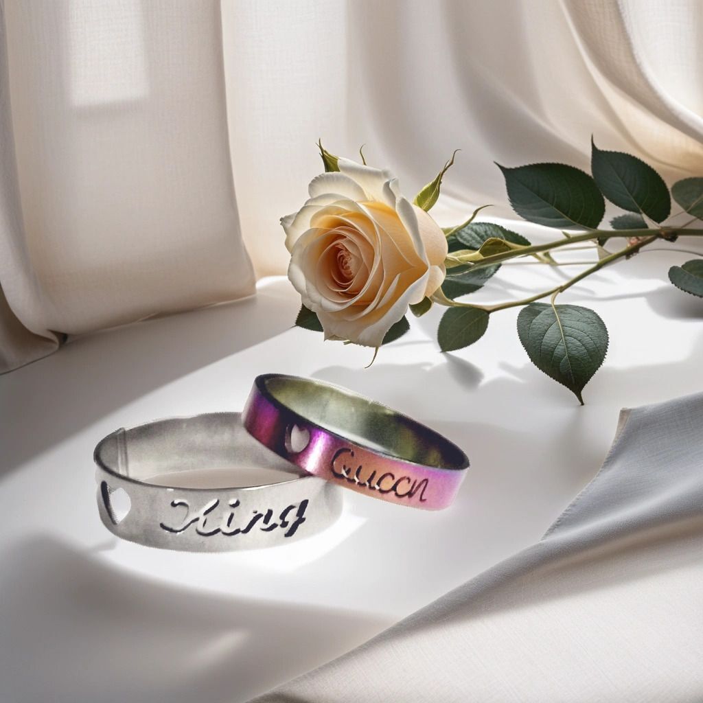 Silver & iridescent Queen & King Couple Ring 2 PCS Stainless Steel Ring Stainless Steel Silver Plated Ring Set-image-28