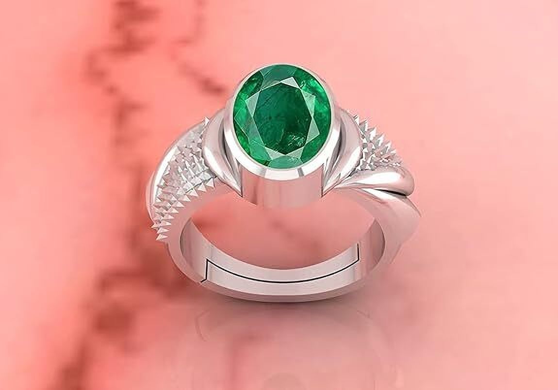 10.25 Ratti 9.25 Carat Natural Emerald/Panna Gemstone 92.5 Sterling Silver Emerald Silver Plated Ring-image-43