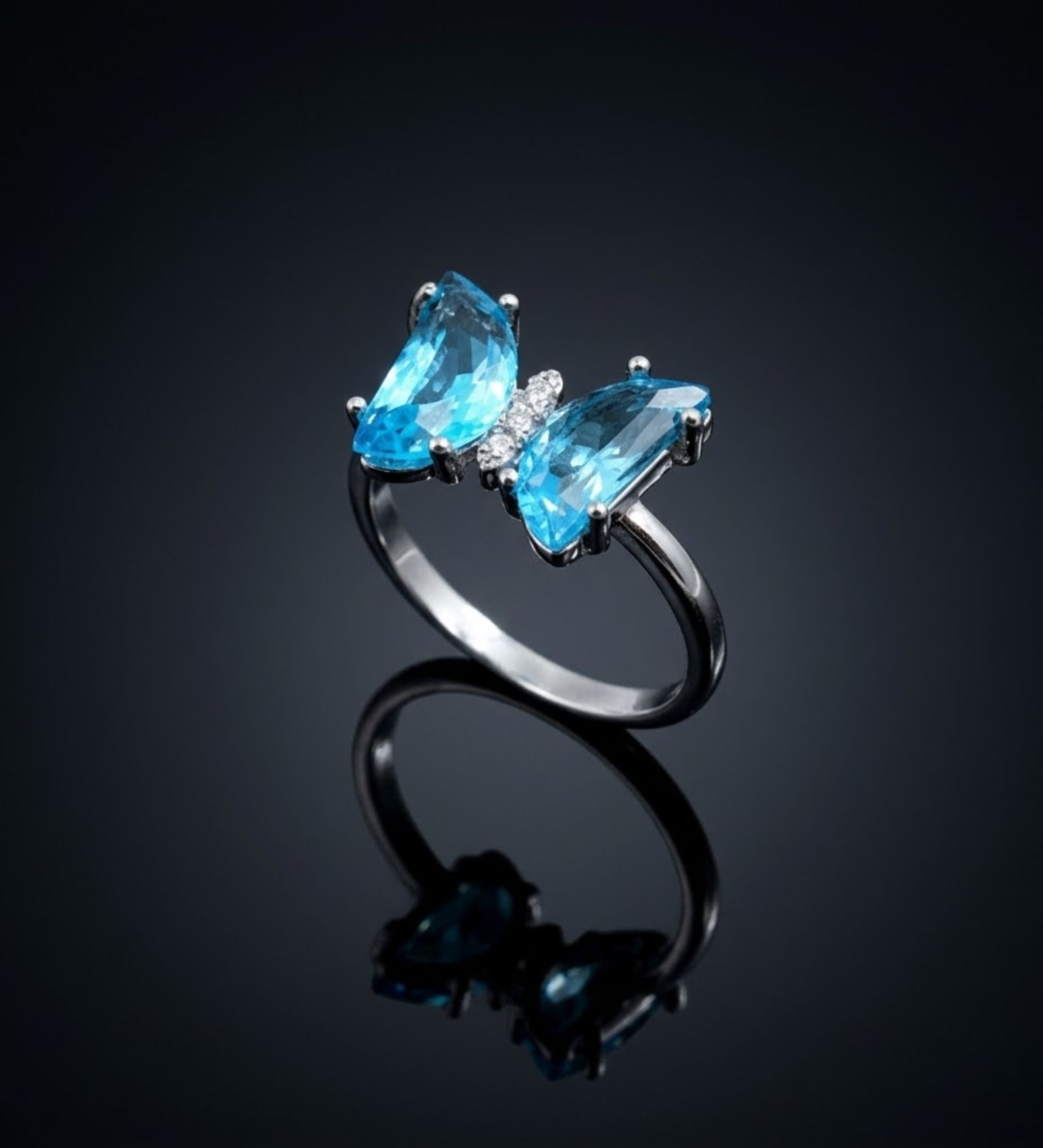 beena gems & jewellers 925 Sterling Silver Cubic Zirconia Blue Butterfly Ring for Women & Girls-L Sterling Silver Topaz, Cubic Zirconia Sterling Silver Plated Ring-picture-39
