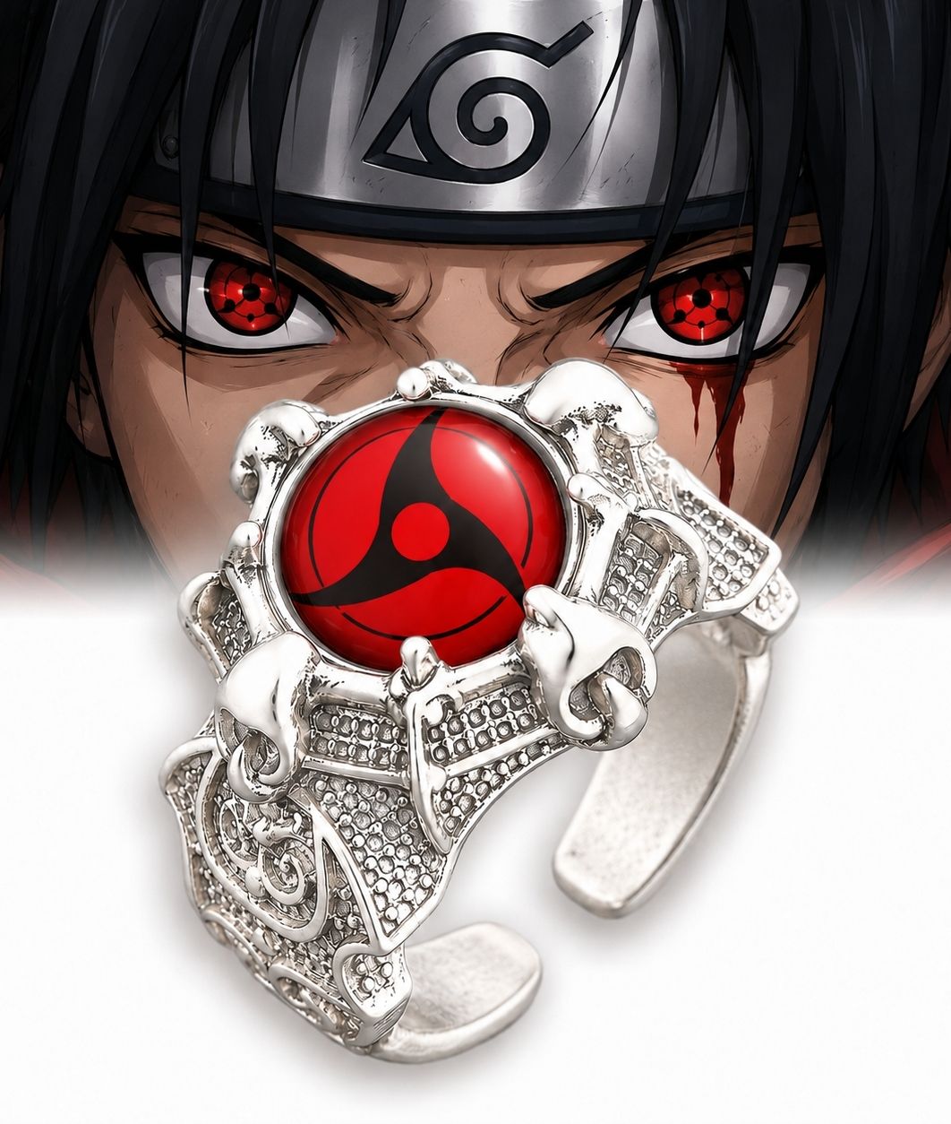 Anime Naruto ring itachi sharingan ring itachi Uchiha adjustable Silver Ring Silver Crystal Silver Plated Ring-image-31