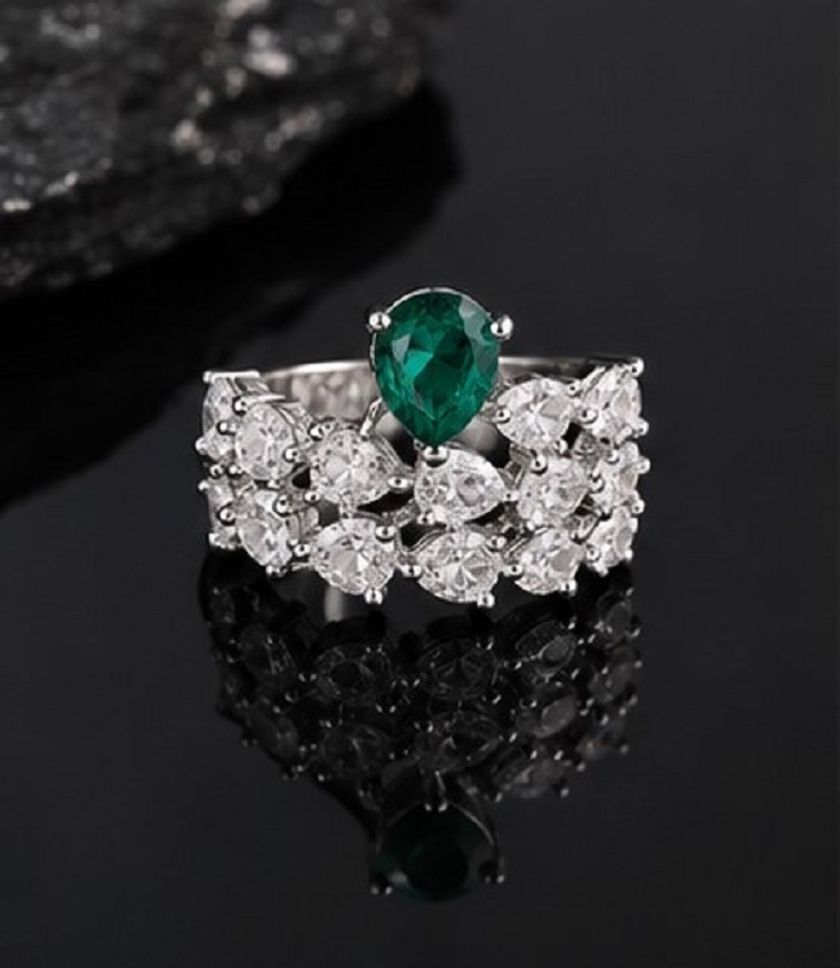Emerald Pear CZ Statement Ring Alloy, Sterling Silver Emerald, Cubic Zirconia Sterling Silver Plated Ring-image-30