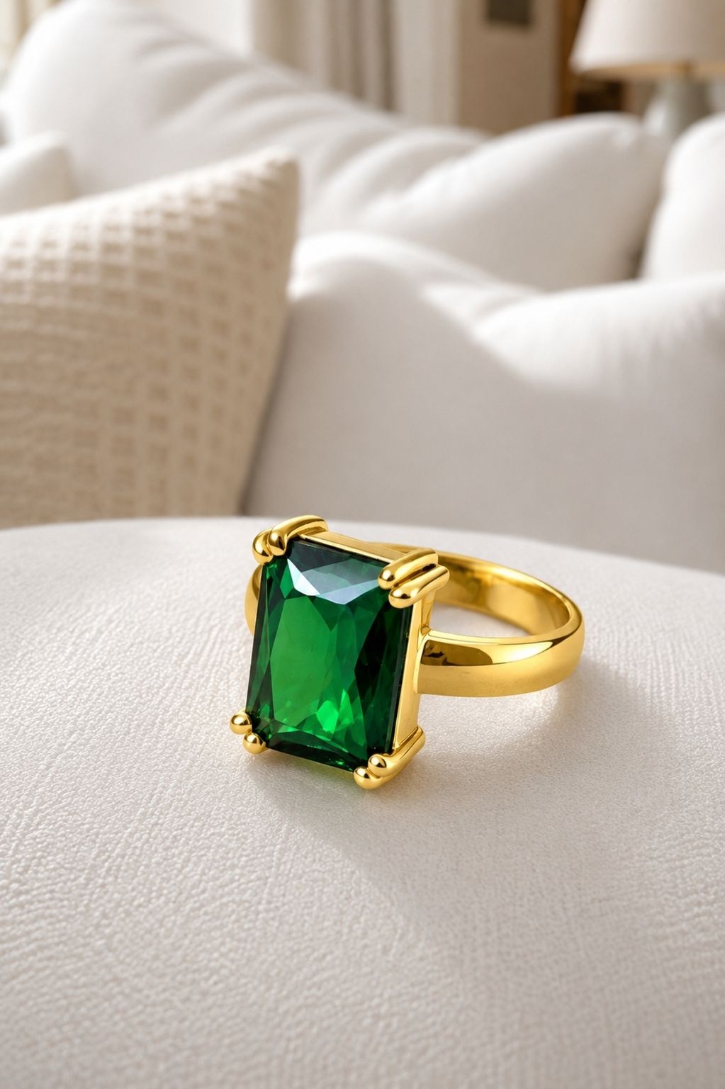 stoneaura Emerald Panna gemstone|Adjustable ring|A+quality stone ring for men&women ‎ Brass Emerald Gold Plated Ring-picture-0