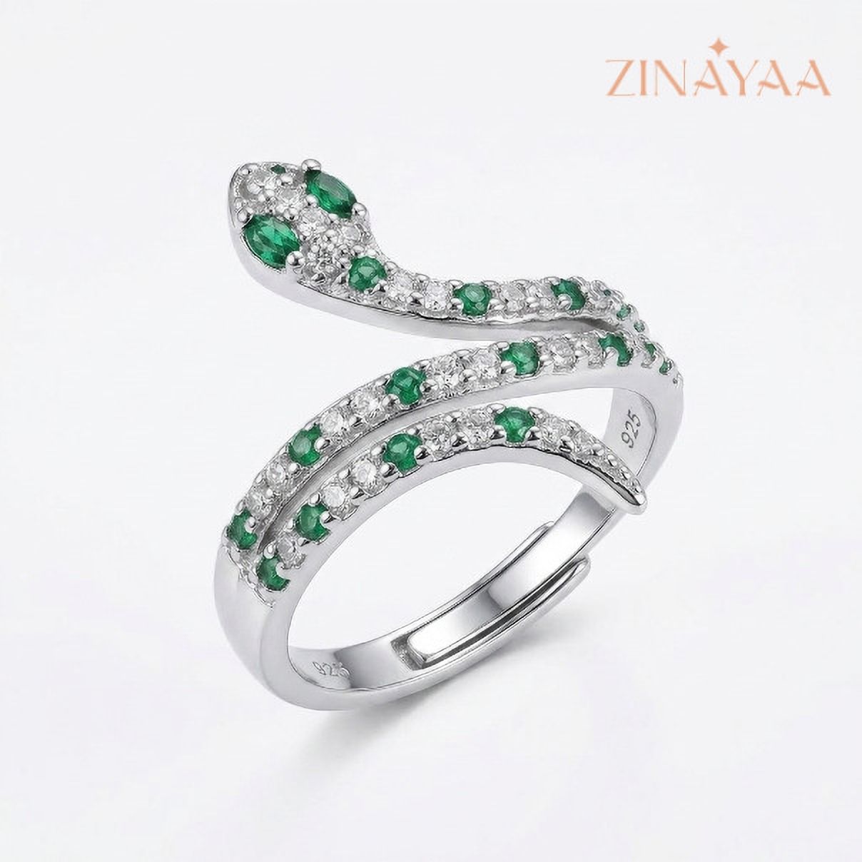 Zinayaa 925 Sterling Silver Emerald Snake Wrap Ring for Women Sterling Silver Citrine, Zircon Rhodium Plated Ring-image-25