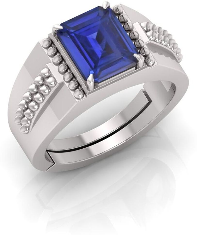 Natural 15.25 Ratti Neelam Blue Sapphire Silver Silver Sapphire Ring