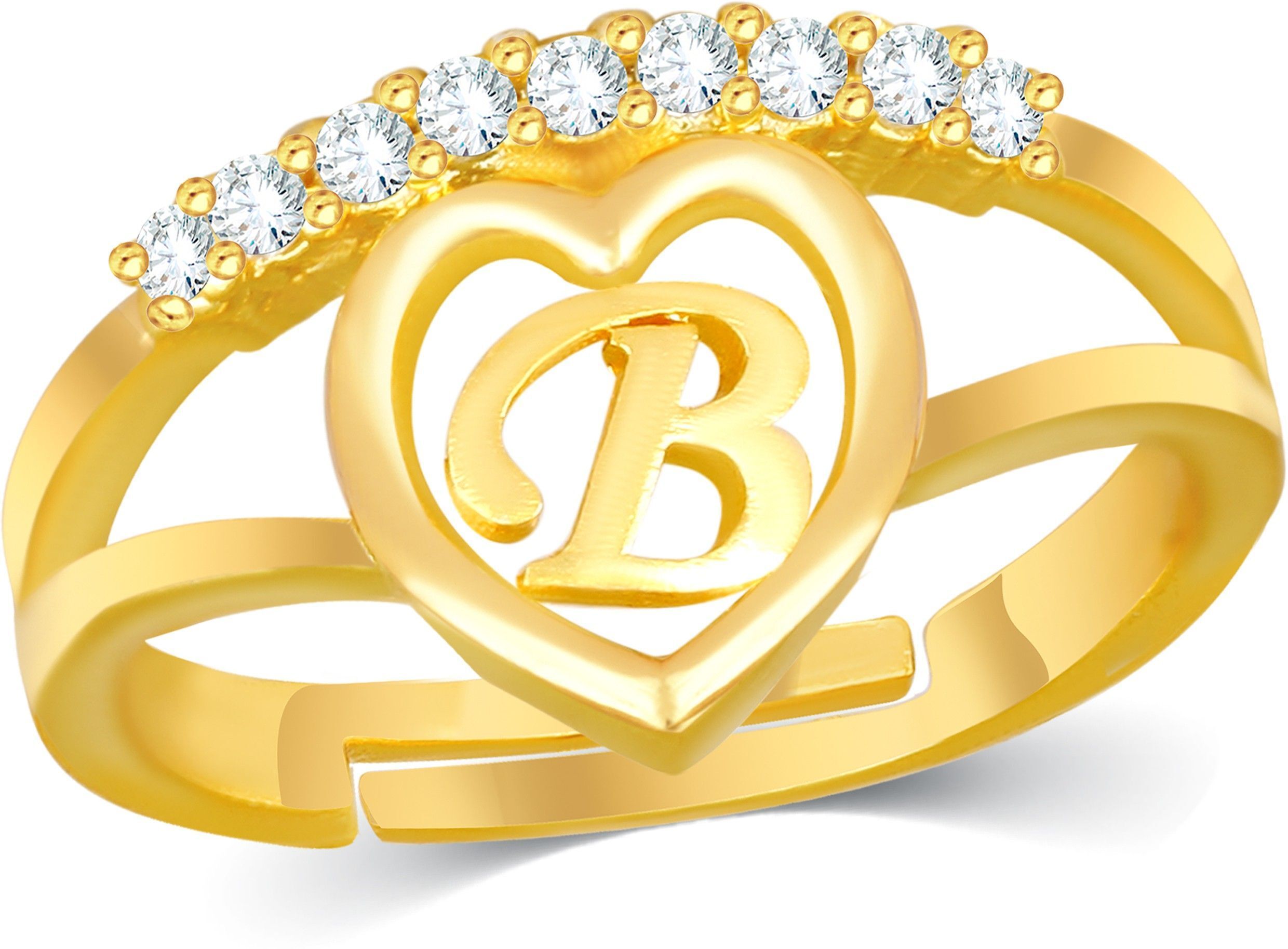 Love Gift Letter B Initial Valentine for Girls stylish design Gold plated ring Brass Cubic Zirconia Gold Plated Ring-image-3