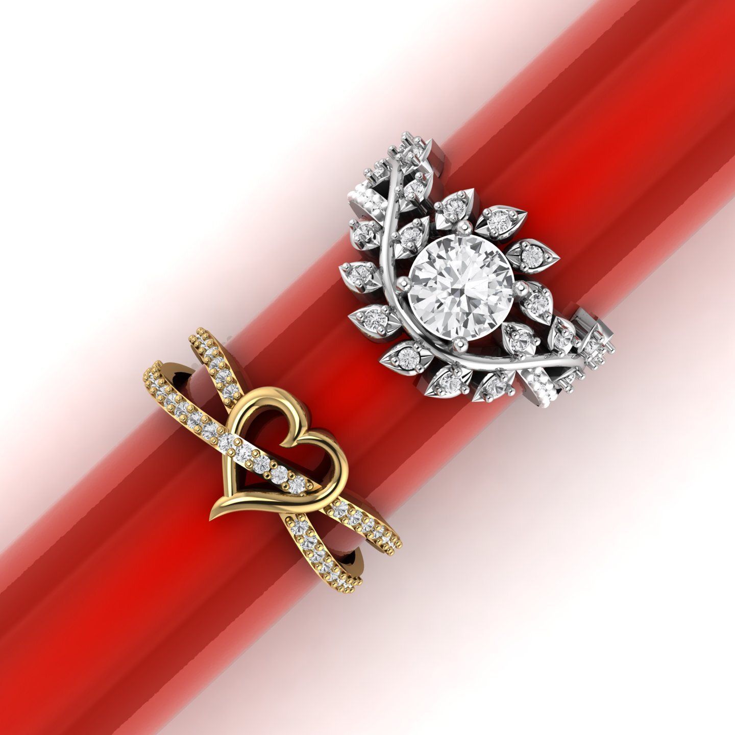 Silver White Stone Floral & Gold Heart Infinity Crystal Metal, Silver Ruby, Cubic Zirconia Silver, Gold Plated Ring-image-1