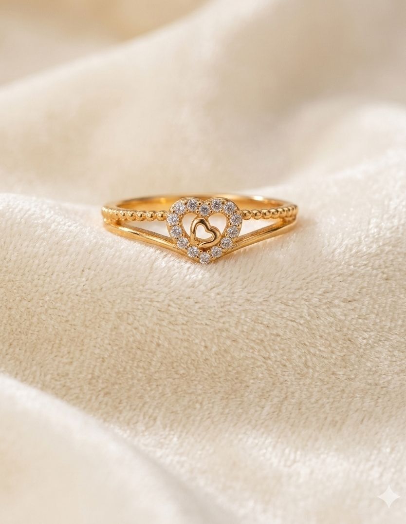 house of common Elegant Heart Sparkle Ring Brass Cubic Zirconia Gold Plated Ring-picture-26