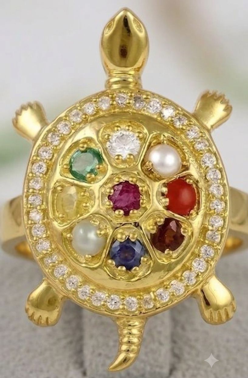 chakrastone Turtle Meru Ring Adjustable Gold Plated for Men and Women Brass Crystal Gold Plated Ring-picture-11