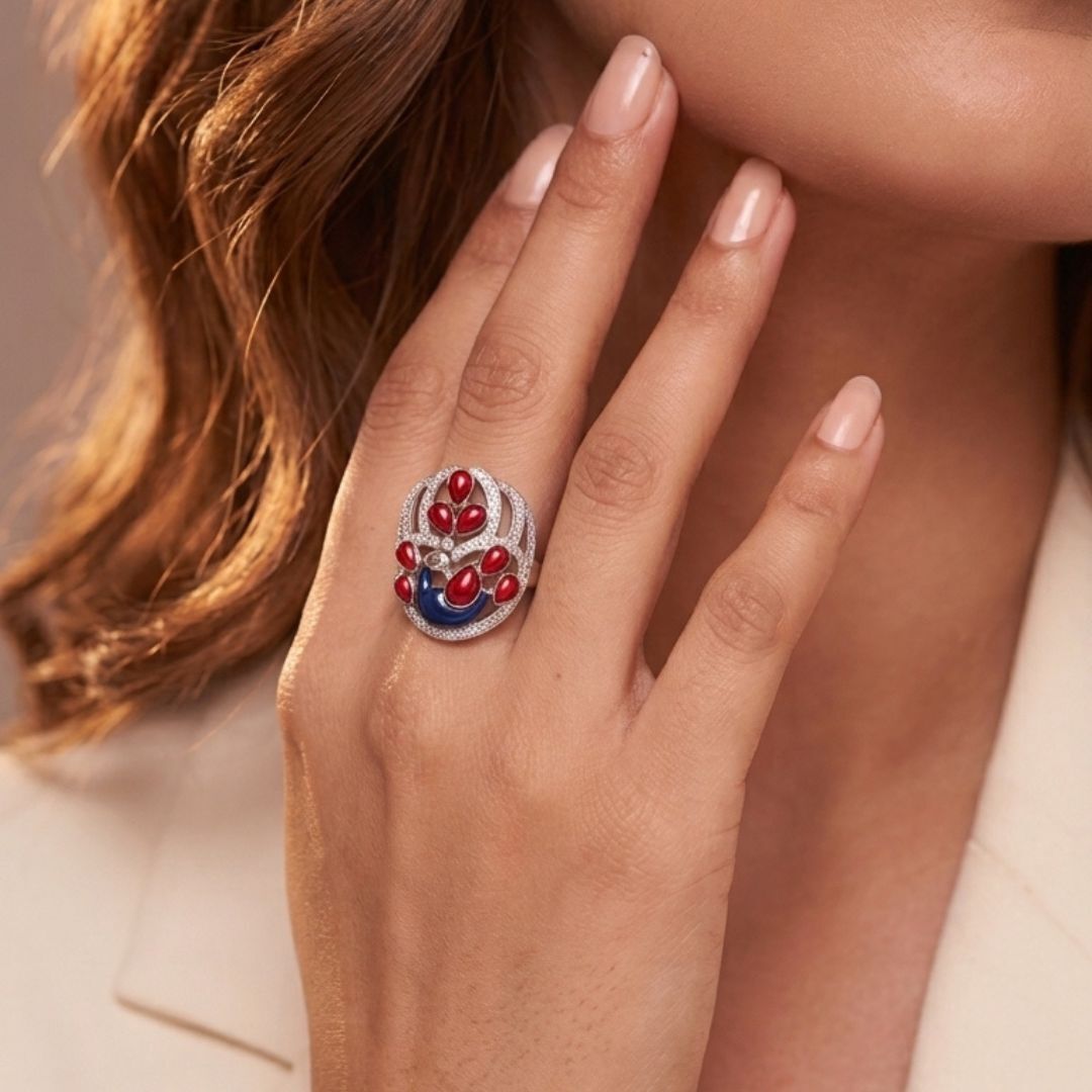 Royal Peacock Silver Cubic Zirconia Ring-image-31