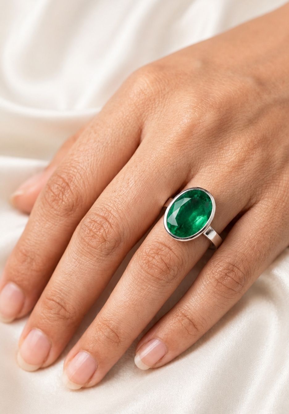 stoneaura Emerald Panna gemstone|Adjustable ring|A+quality stone ring for men&women Brass Emerald Silver Plated Ring-picture-9