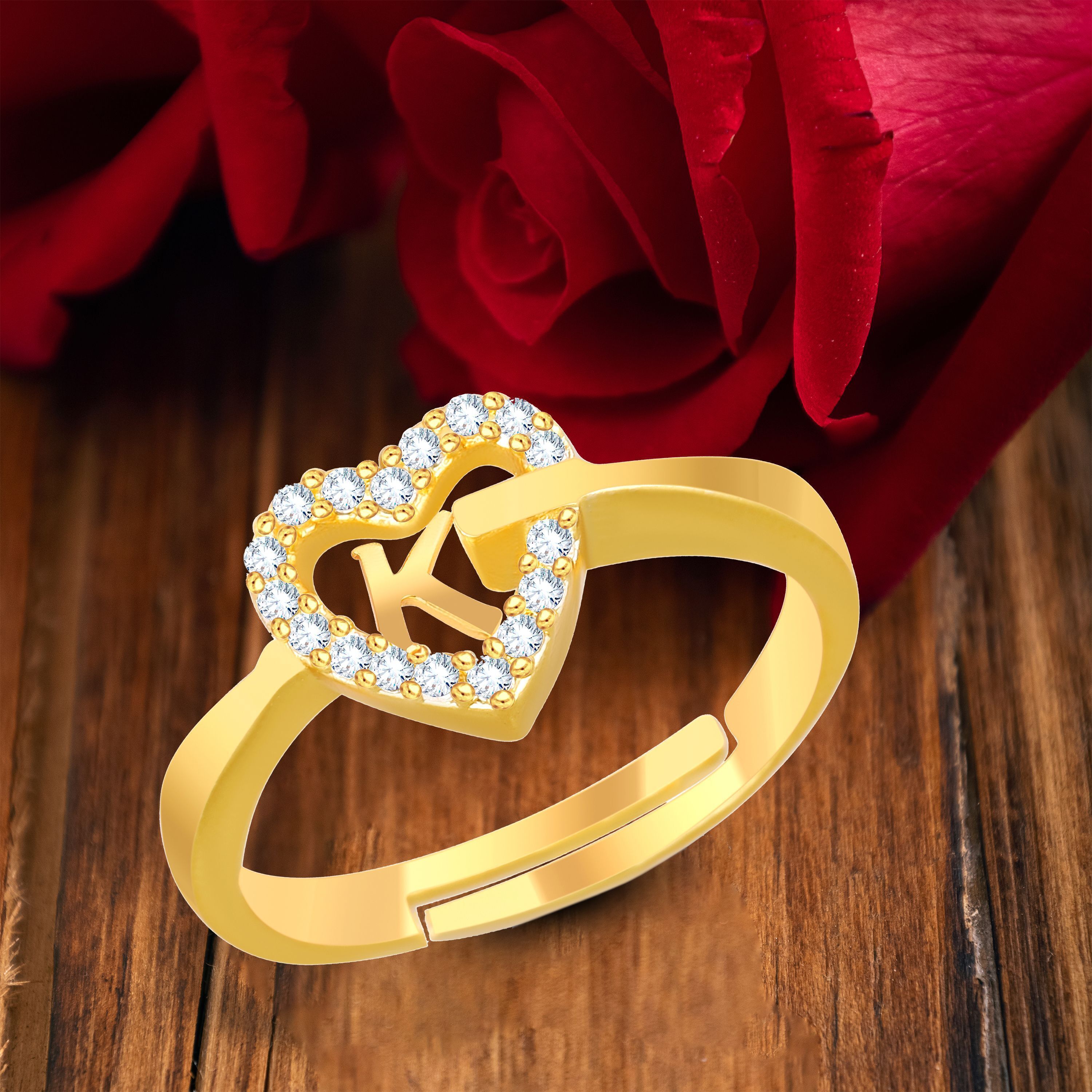 house of common Stylish Jewellery 'K' Letter Heart Men Women Unisex Alphabet Gold plated Ring Brass Cubic Zirconia Gold Plated Ring-picture-52