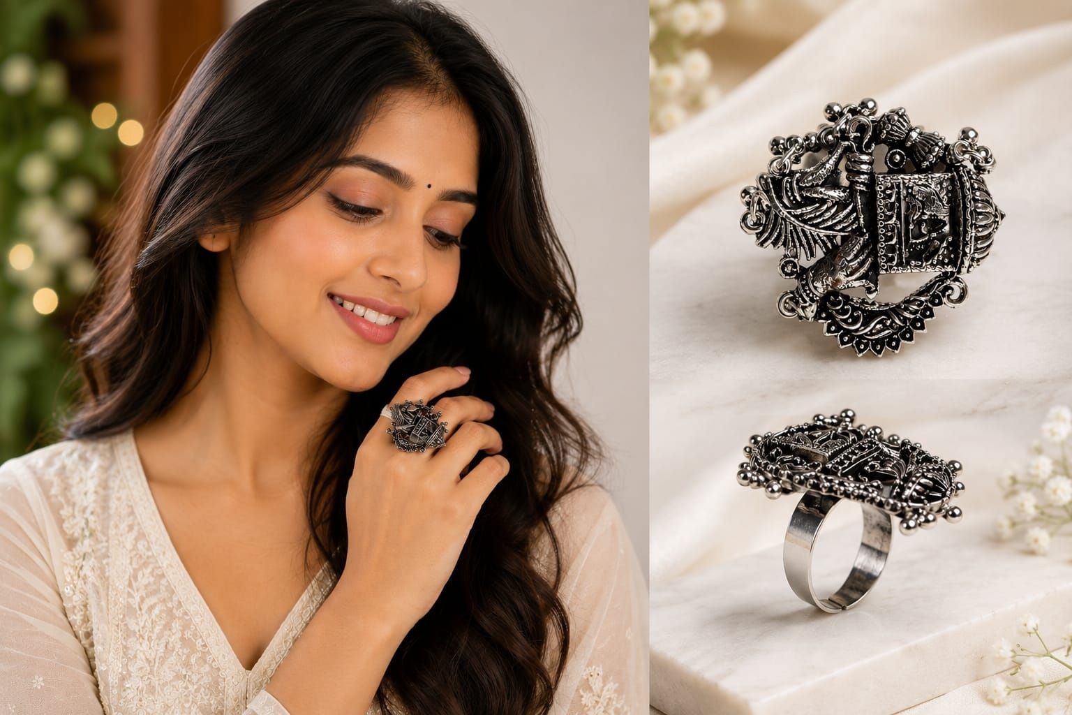 srenterprise Radha Krishna Oxidised Adjustable Ring Silver Silver Plated Ring-picture-0