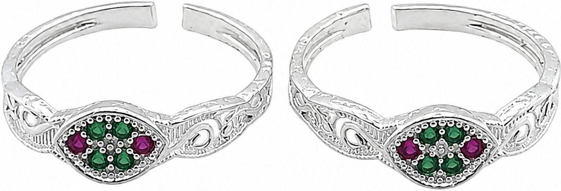 sahiba gems Designer Toe Rings ( Bichiya for Women ) ~ 2 Pieces Set Silver Zircon Toe Ring-picture-38