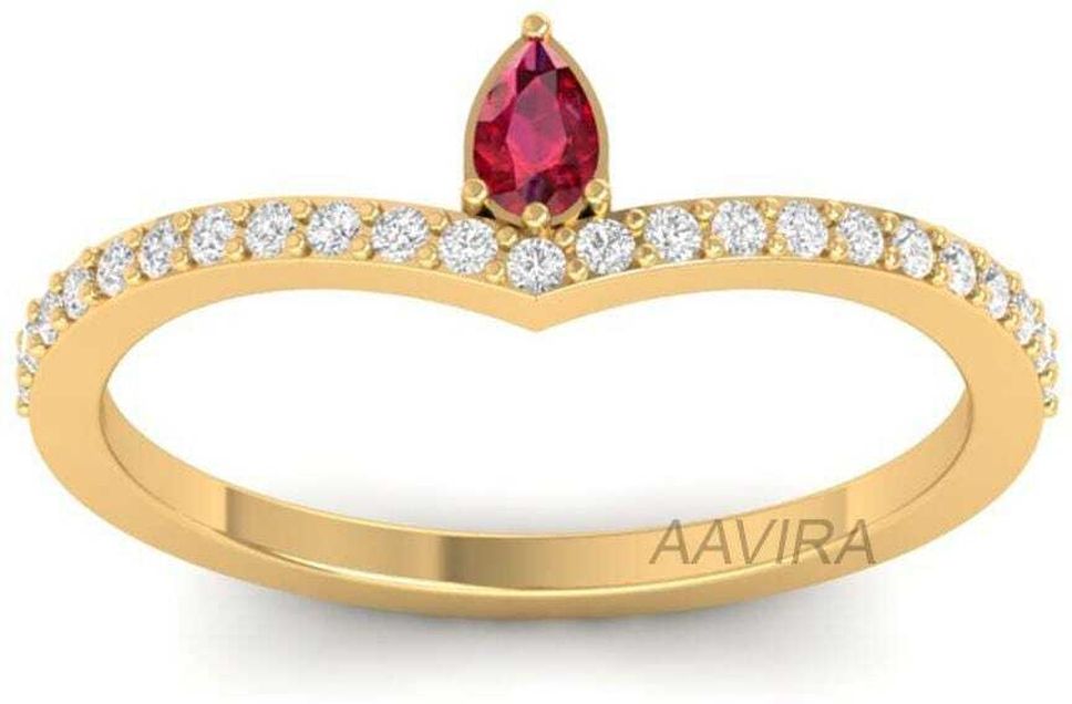 aavira Ruby & Diamond Pear Solitaire Engagement Ring Silver Ring-picture-28