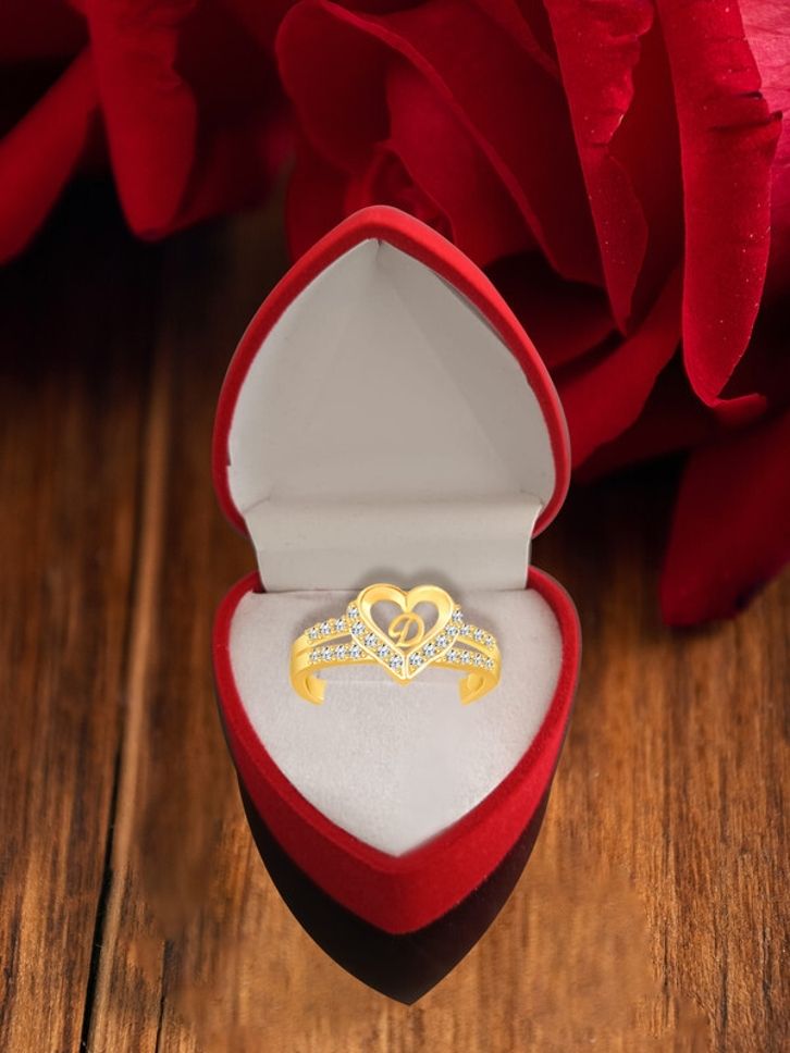 Heart Alphabet 'D' Valentine Ring Promise Propose Engagement Wedding Anniversary Brass, Stainless Steel, Copper, Alloy Cubic Zirconia Gold Plated Ring-image-16