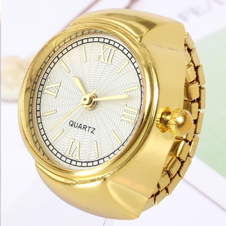 Stylish Unisex Gold-Plated Adjustable Watch Finger Ring Metal, Alloy Ring-image-4
