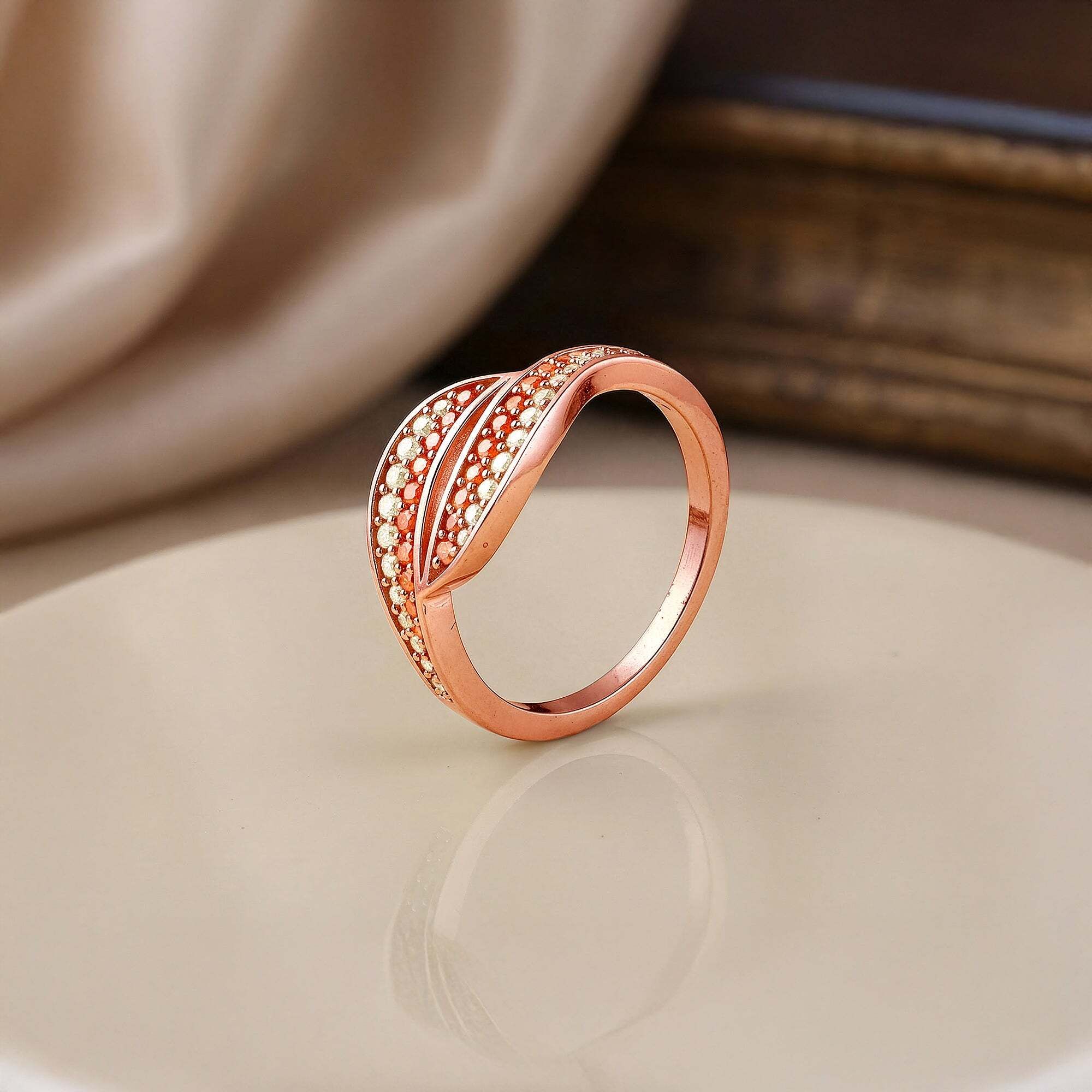 Silver Rose Gold Yemaya Ring,Fixed Size, Indian-12 Sterling Silver Zircon Rhodium Plated Ring-image-49