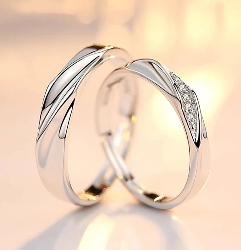 Adjustable couple ring set for lovers valentine gift set Stainless Steel Zircon Sterling Silver Plated Ring Set