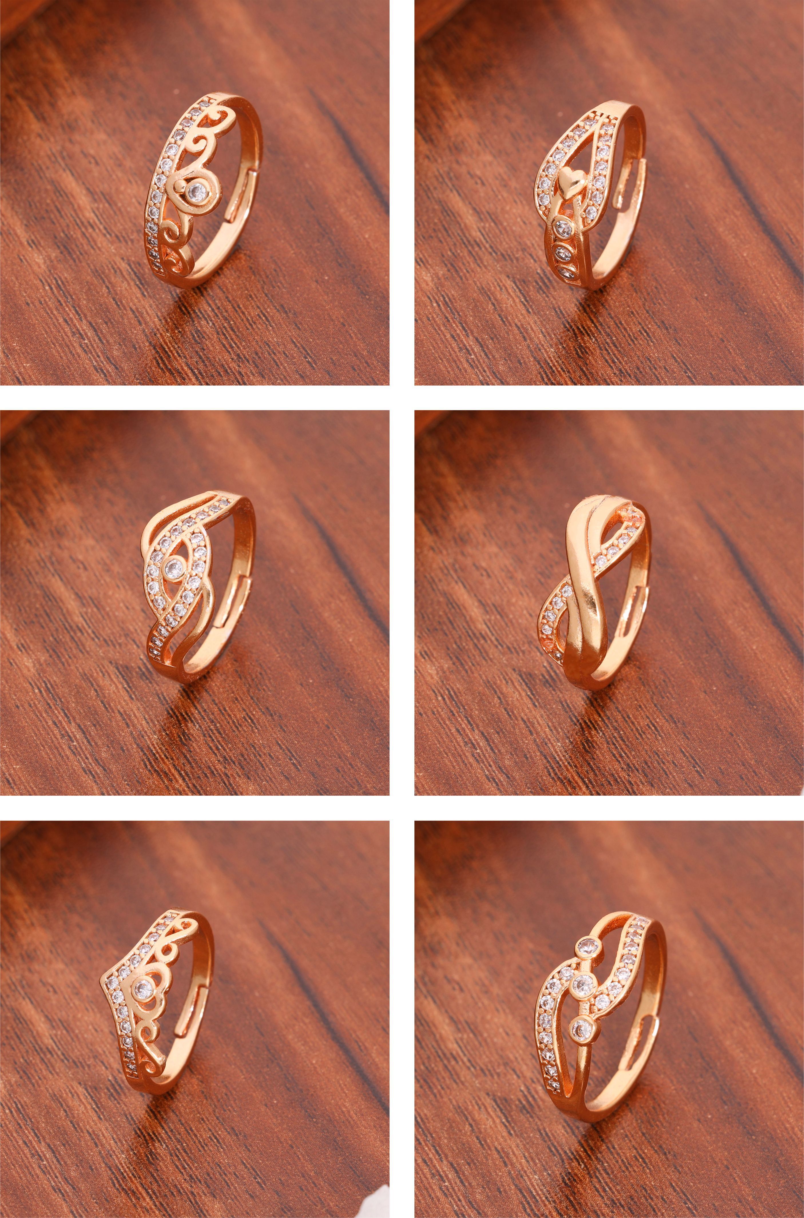 divastri Heart Shape Crystal Ring | Adjustable Brass Diamond Gold Plated Ring Set-picture-11