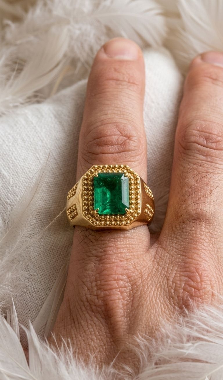 stoneaura Emerald Panna gemstone|Adjustable ring|A+quality stone ring for men&women ‎ Brass Emerald Gold Plated Ring-picture-17