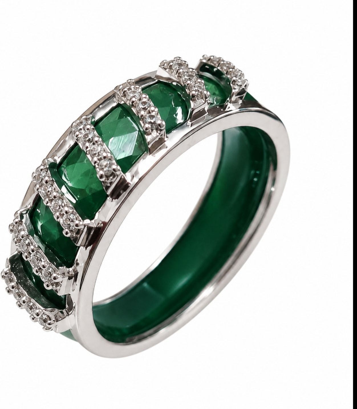 Green Stone 925 Sterling Silver Ring Silver Emerald, Cubic Zirconia Rhodium, Silver, Sterling Silver Plated Ring-image-27