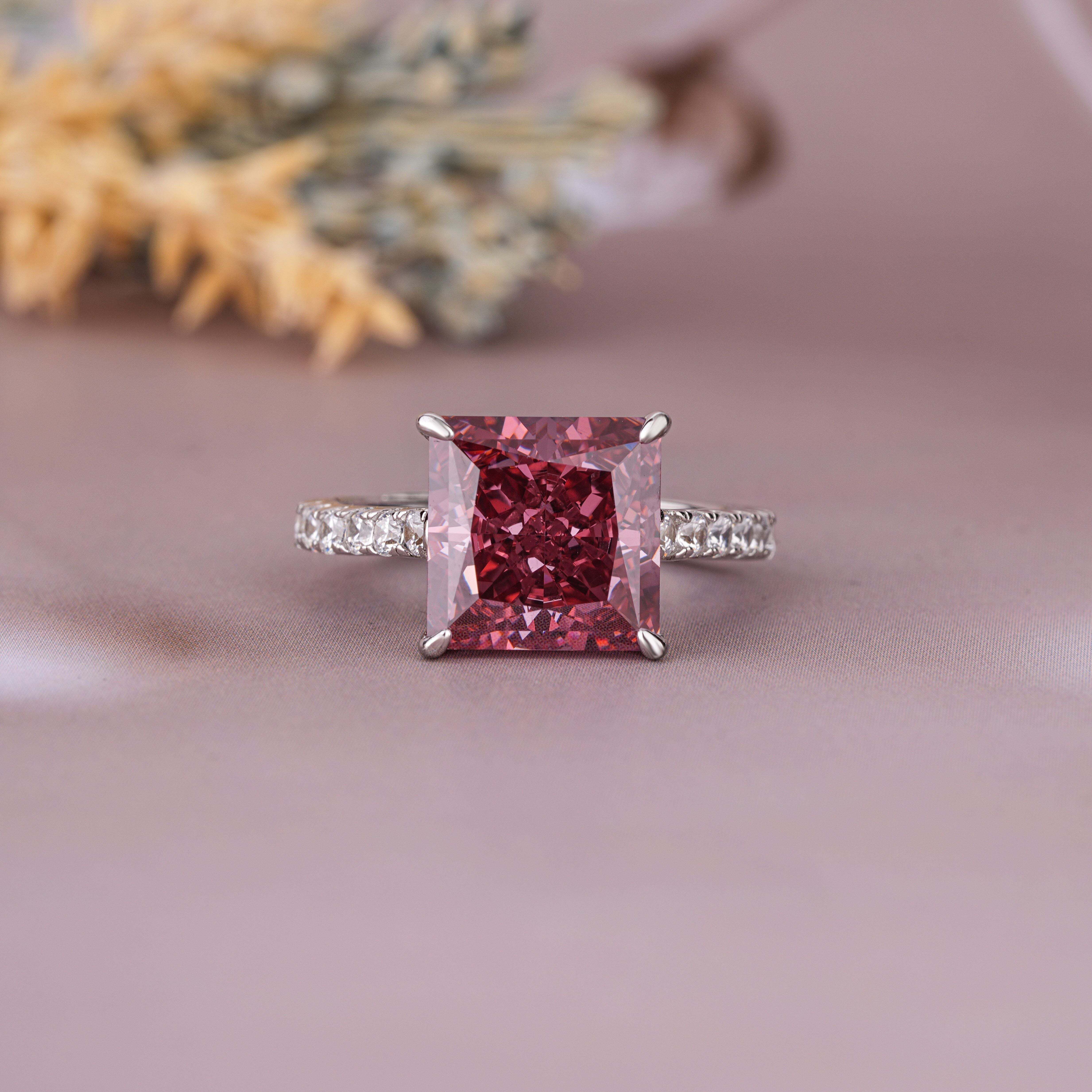 925 Sterling Silver 10mmX10mm Square Shaped Princess Cut Solitaire Birthstone Sterling Silver Garnet, Cubic Zirconia Rhodium Plated Ring-image-12