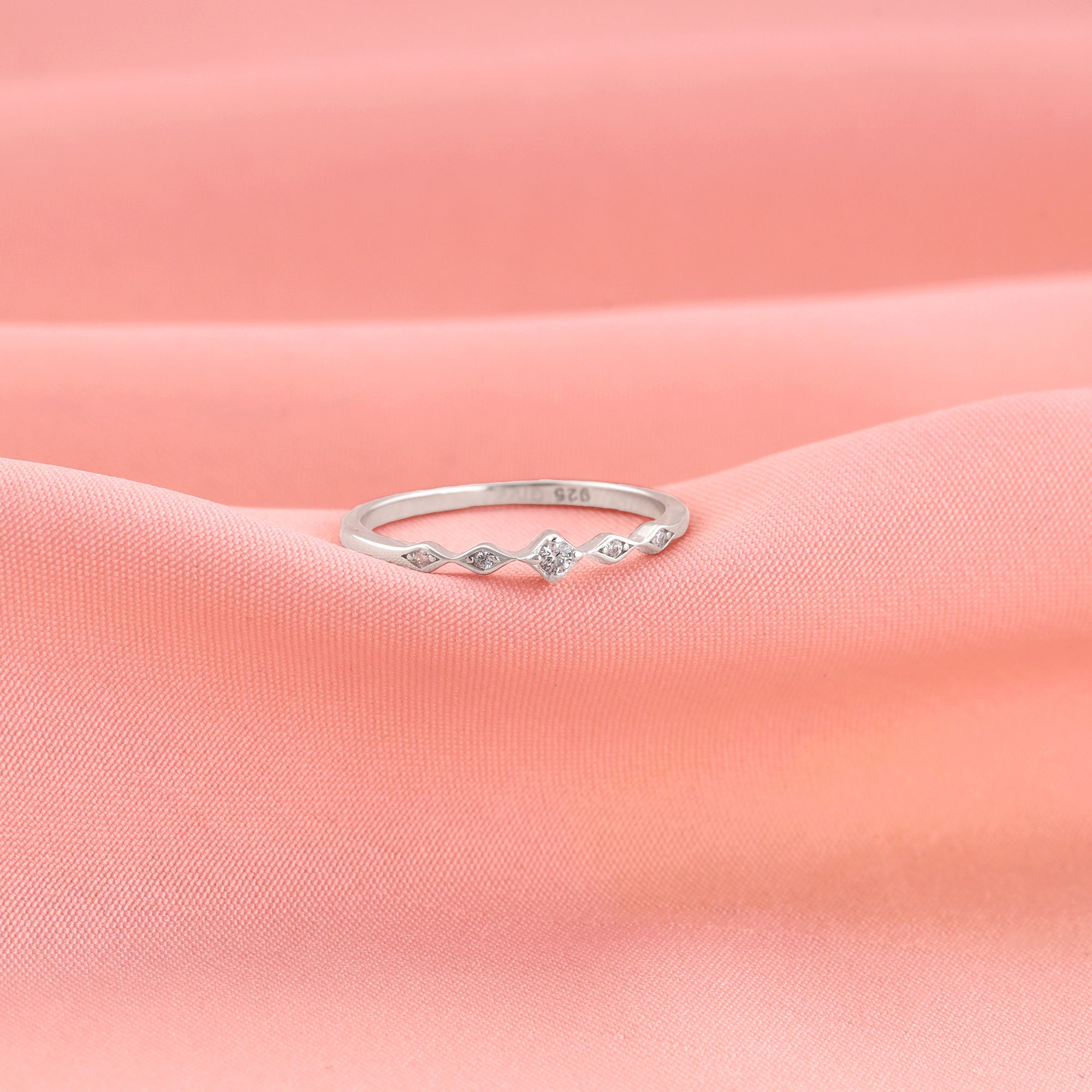 Sterling Silver Flamme Ring,Fixed Size,Indian - 11 Sterling Silver Zircon Rhodium Plated Ring-image-40