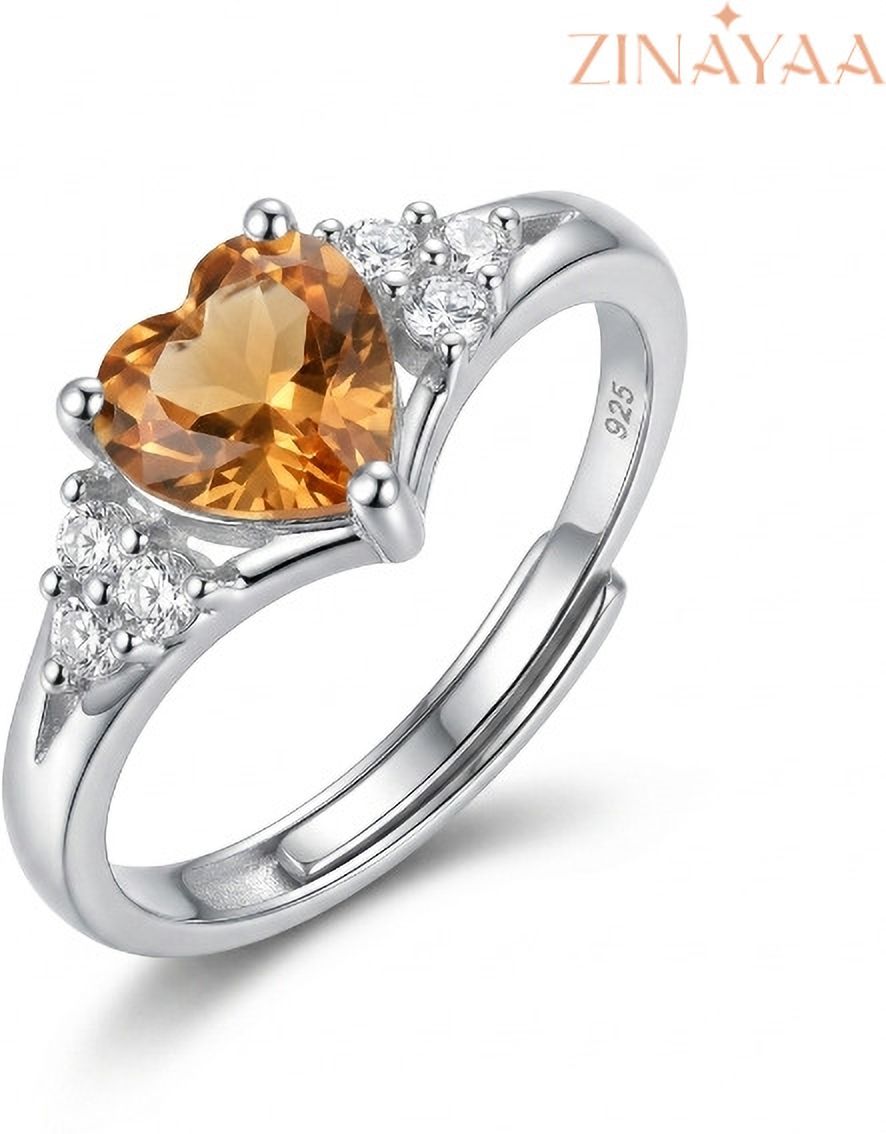 Zinayaa 925 Sterling Silver Golden Heart Solitaire Ring for Women Sterling Silver Citrine, Zircon Rhodium Plated Ring-picture-29