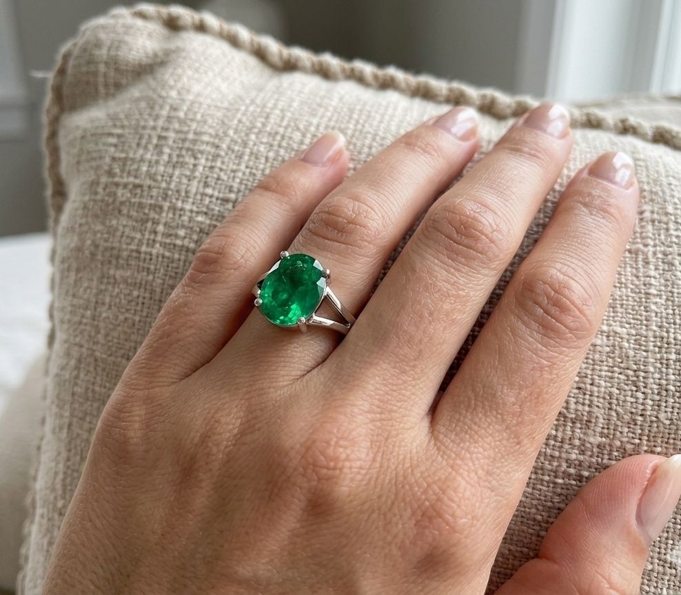 stoneaura Emerald Panna gemstone|Adjustable ring|A+quality stone ring for men&women ‎ Brass Emerald Silver Plated Ring-picture-12