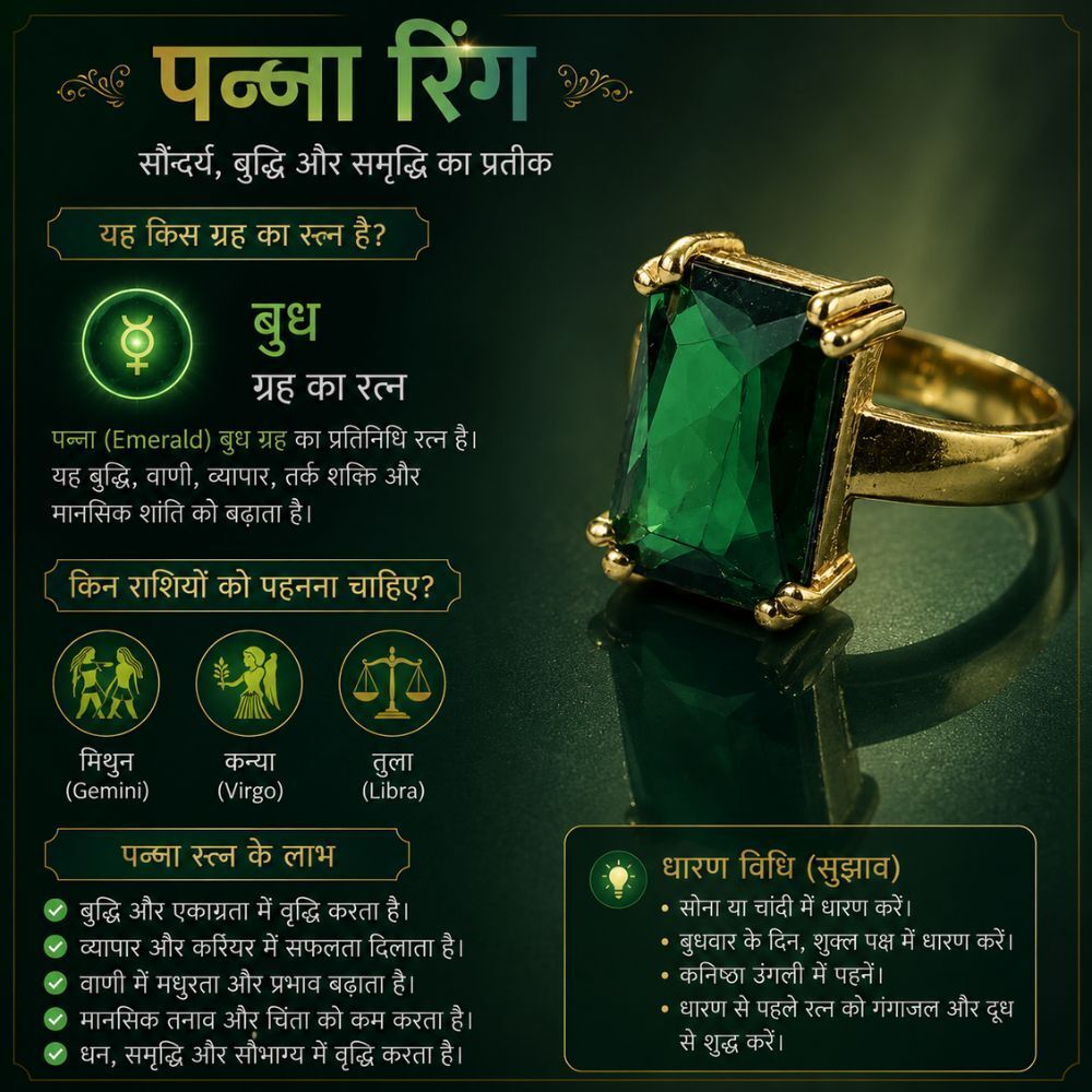 bajariyafashions Emerald 10.25 Ratti Green Panna Gemstone Adjustable Ring For Men's & Women's Brass Emerald Gold Plated Ring-picture-16