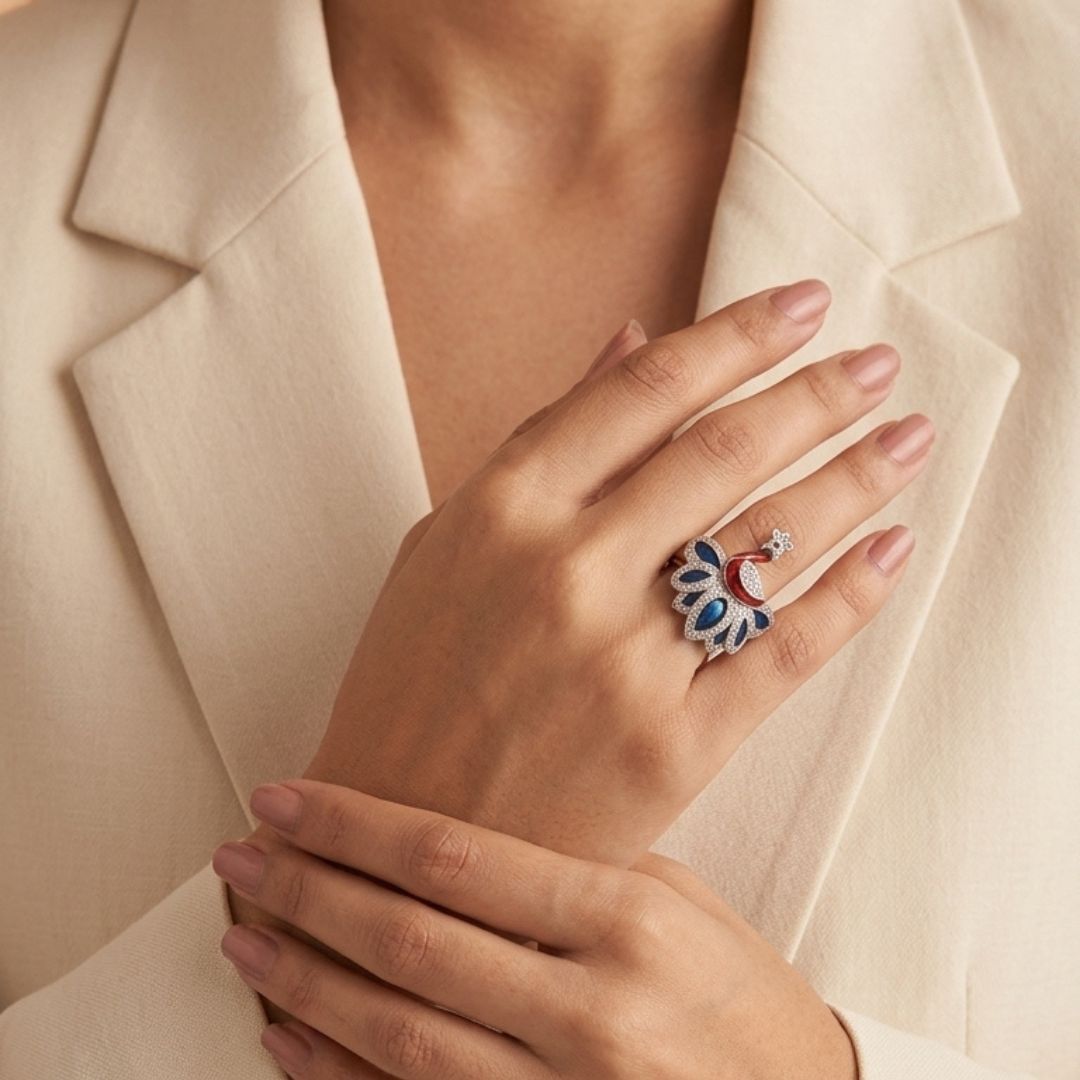 Peacock Ring Silver Cubic Zirconia Ring-image-25