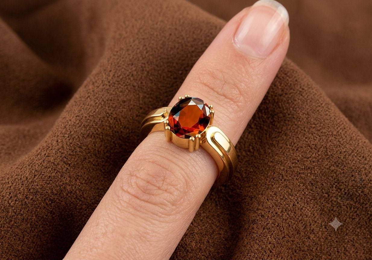 Gomed Hessonite Stone Panchdhaatu Adjustable Ring Brass Garnet Gold Plated Ring-image-45