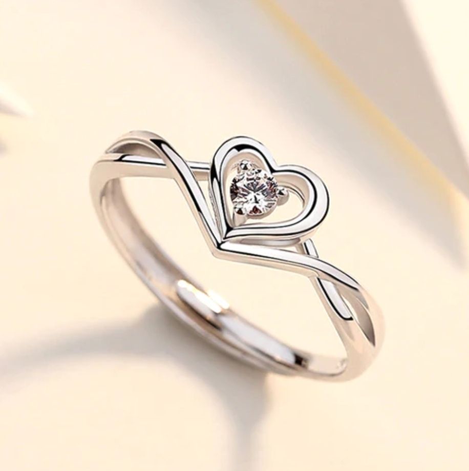 devora Sizzling Solitaire Adjustable Heart Ring For Women & Girls Stainless Steel Zircon Sterling Silver Plated Ring-picture-28