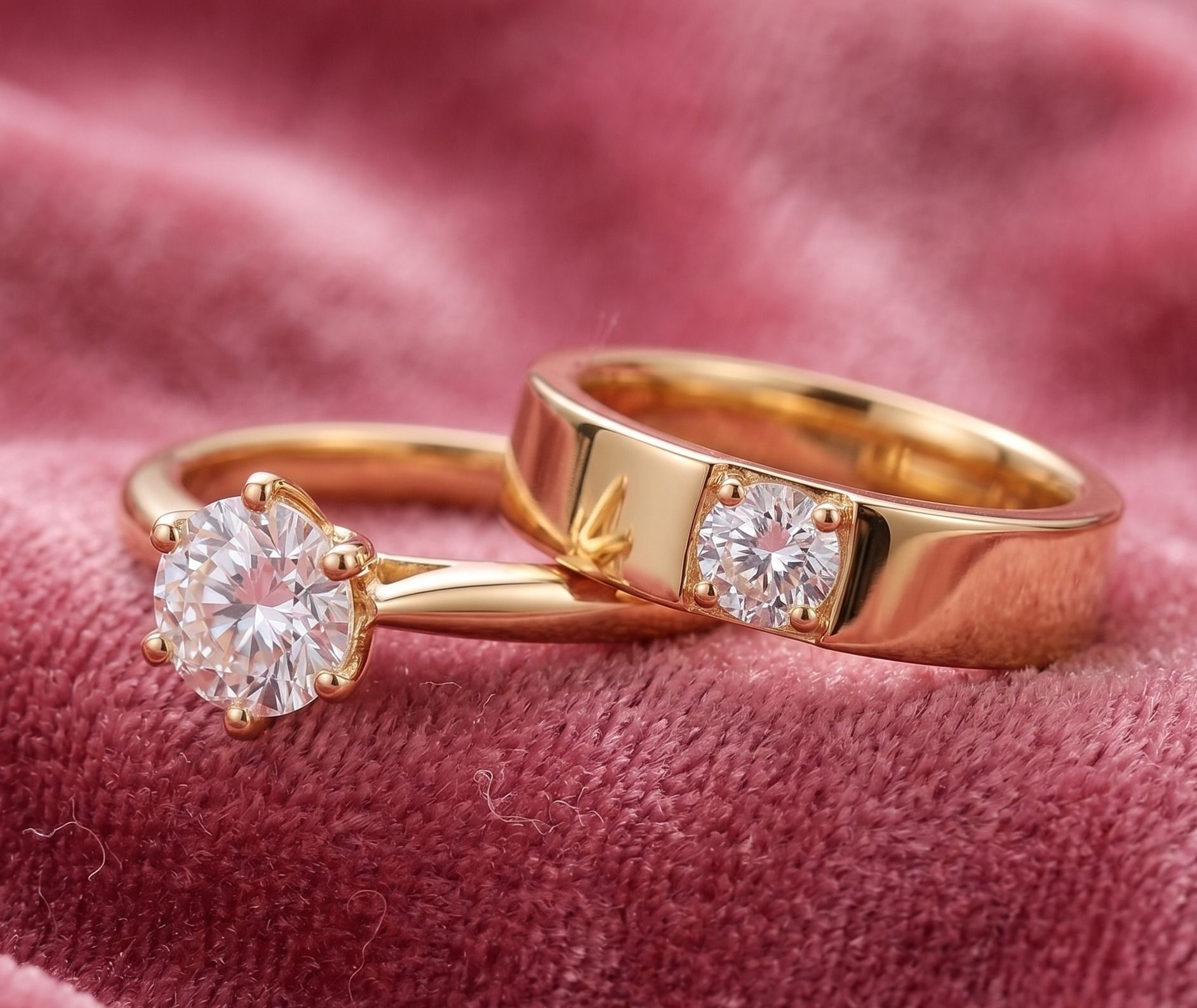 Gold plated couple ring set Alloy Cubic Zirconia Gold Plated Ring Set-image-1
