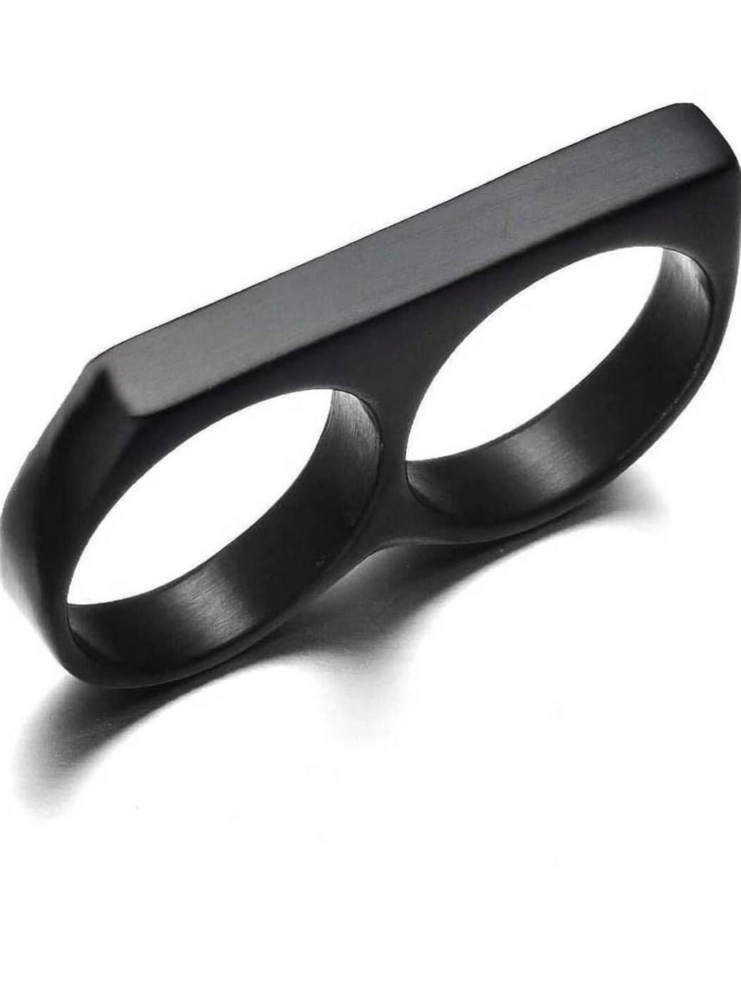 Double Finger Ring For Boys ,Girls, Men & Women ( Black ) Steel Ring-image-40