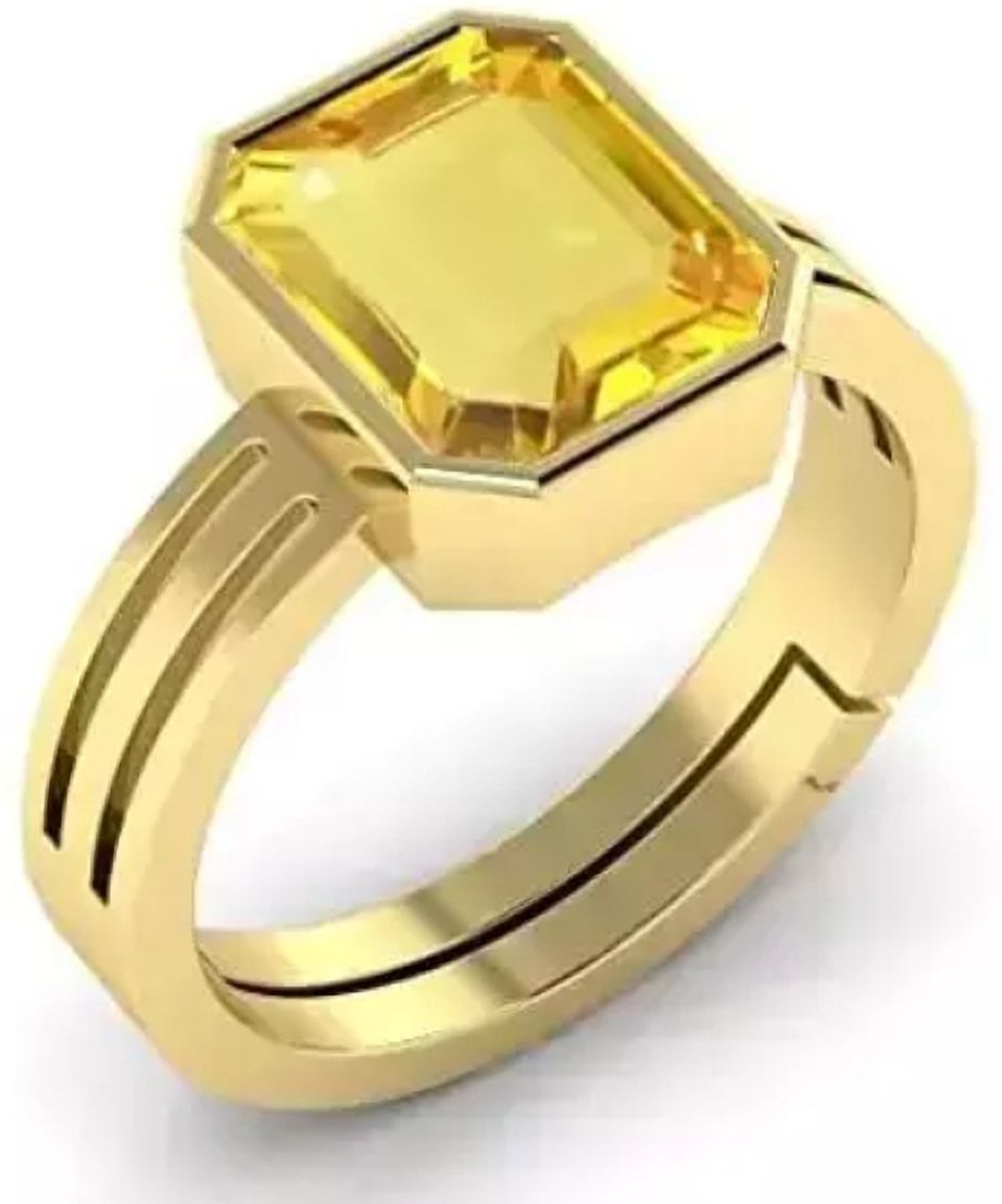 Pukhraj Panchdhatu 16.25 Ratti Natural Yellow Sapphire Gemstone for Men & Women Brass Sapphire Gold Plated Ring-image-2