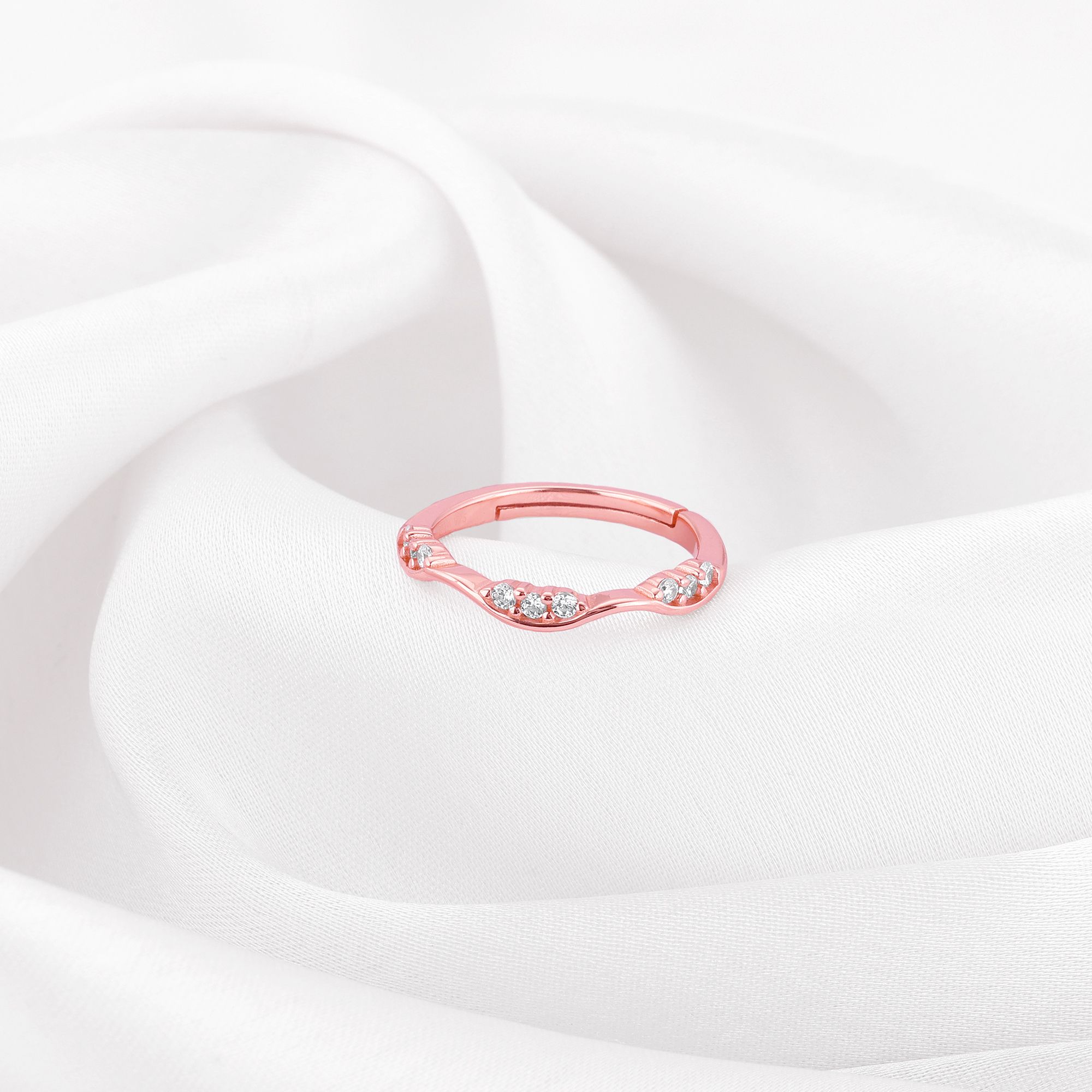 giva Rose Gold Zircon Tune of Wave Ring for Women and Girls Sterling Silver Zircon Rhodium Plated Ring-picture-29