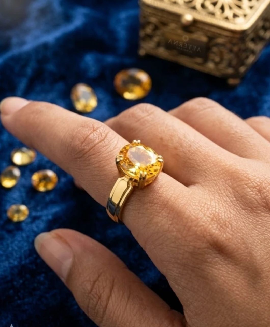 A+ Quality Natural Yellow Sapphire Pukhraj Gemstone Gold Plated Ring Brass Sapphire Gold Plated Ring-image-11