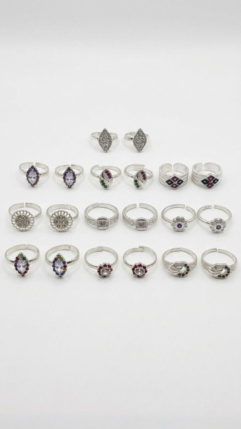 ZYLUXE COMBO TOE RING (SET OF 10) WHITE METAL TOE RING INCLUDED Aluminum, Silver Cubic Zirconia, Crystal Silver Plated Toe Ring Set-image-48