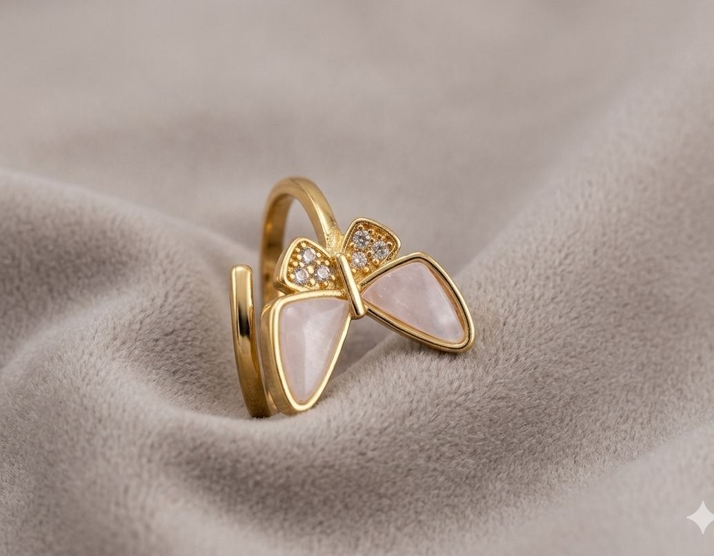 Elegant White Shell Butterfly Wrap Ring Brass Gold Plated Ring-image-23