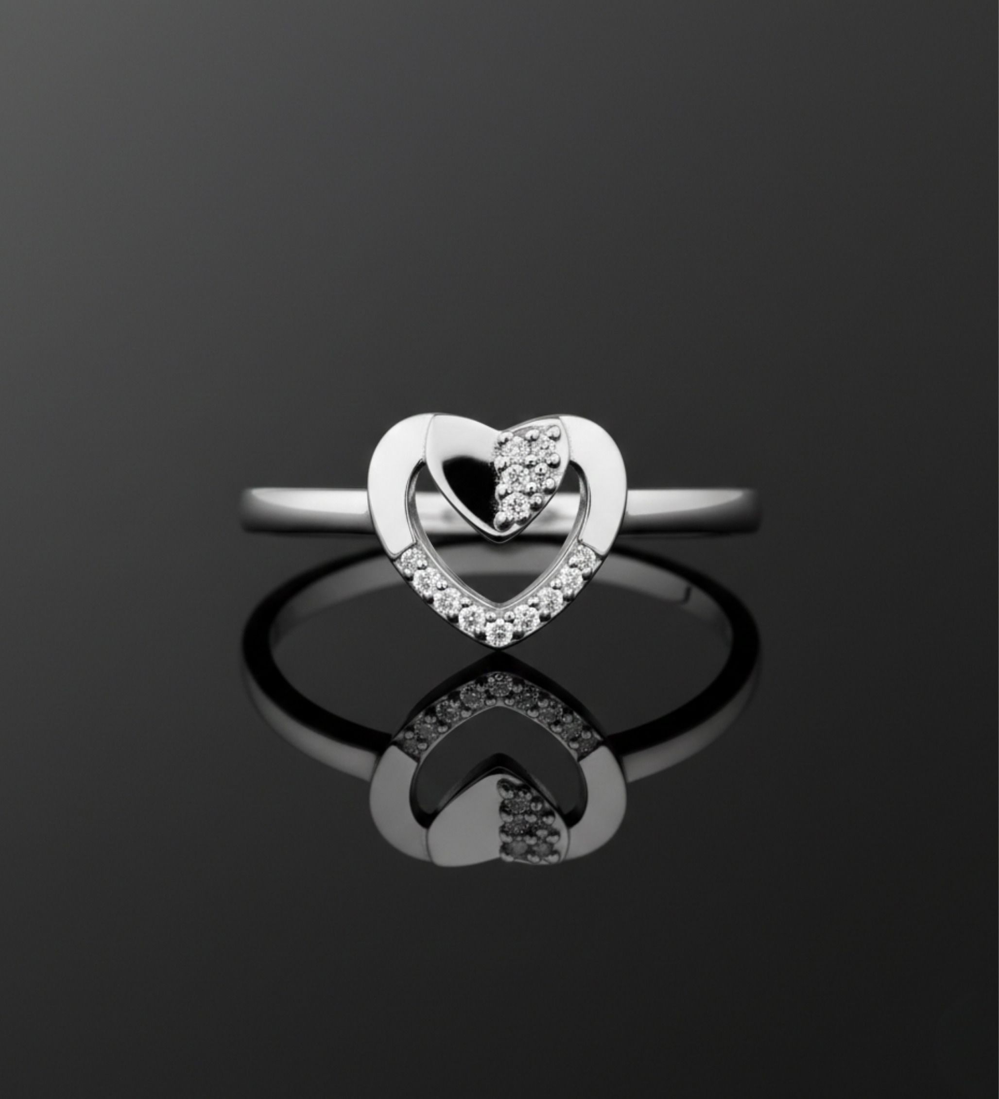 925 Sterling Silver Cubic Zirconia Silver Heart Ring Sterling Silver Cubic Zirconia Sterling Silver Plated Ring-image-2