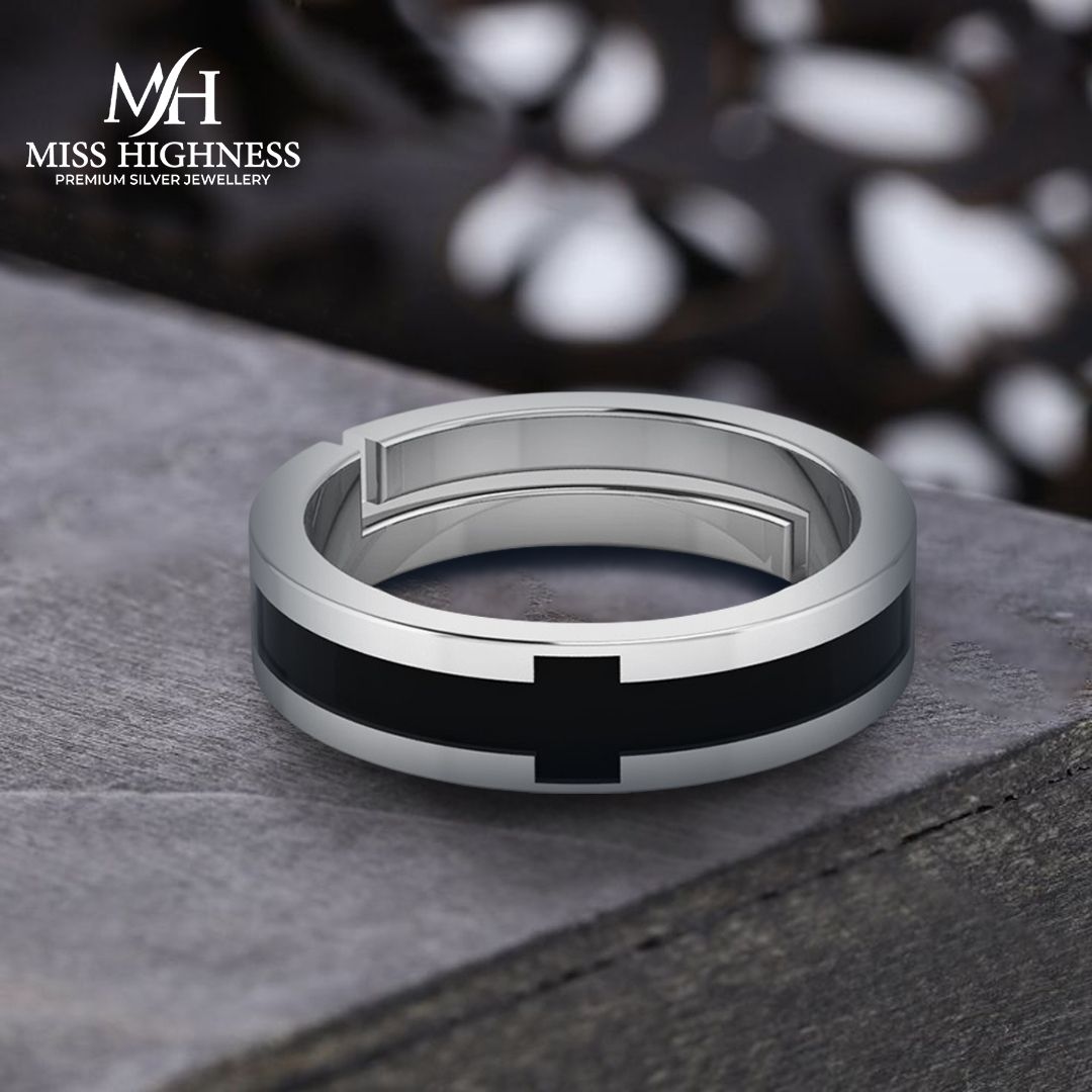 Miss Highness 925 Pure Silver Black Cross Fidget Rings For Men Sterling Silver Cubic Zirconia Rhodium Plated Ring-image-7