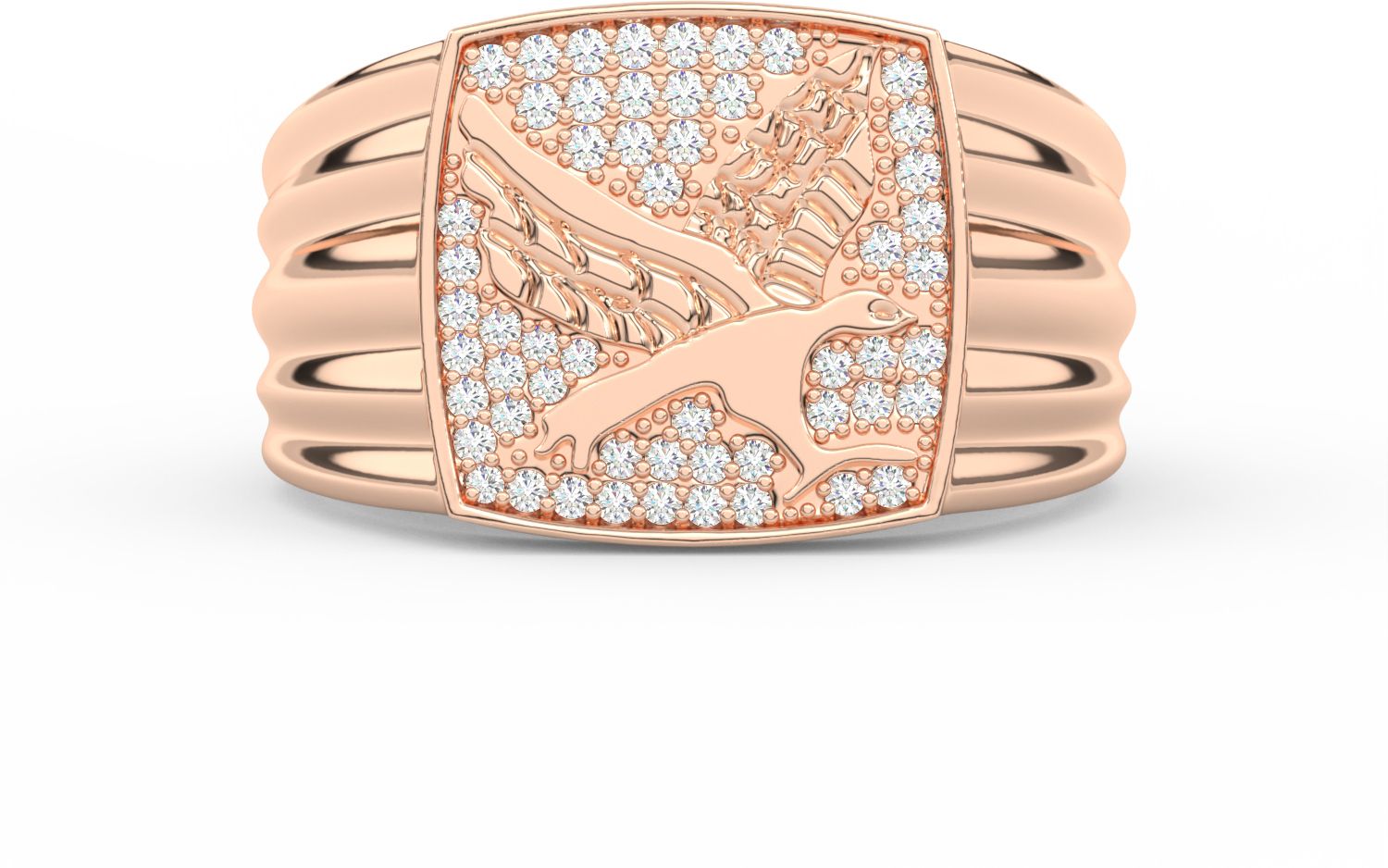 forever jewels 2Ct Round Cut Moissanite Men�s Flying Eagle Ring 14K Rose Gold Plated Sterling Silver Moissanite Gold Plated Ring-picture-26